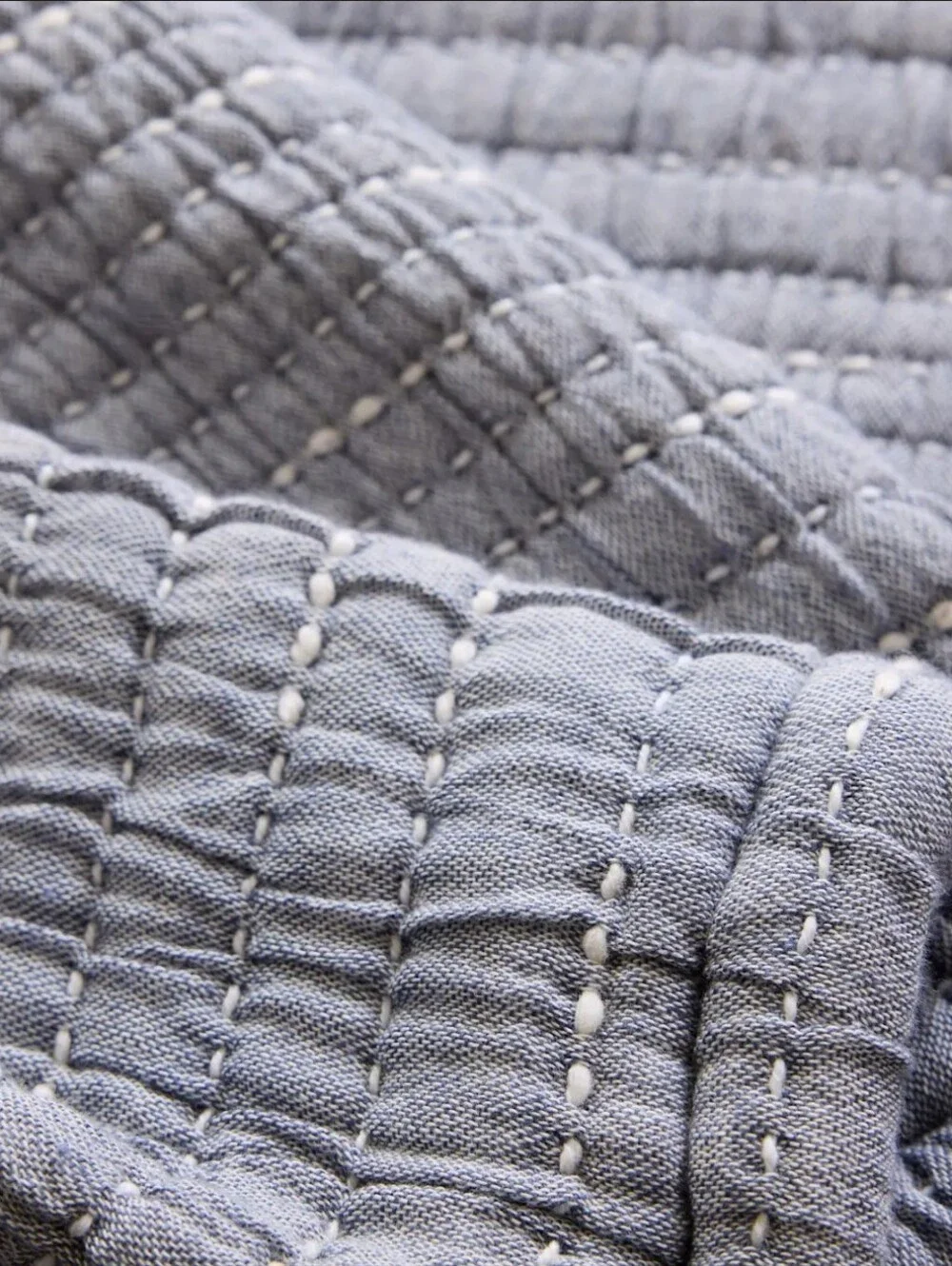 Quince Organic Cotton Channel Stitch Coverlet Quilt King Blue EUC